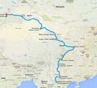 cross china from horgos to mohan via chengdu city