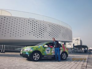 First electric car driving round the world; From Denmark to China